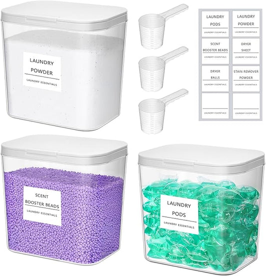 Lifewit Laundry Pods Container with Pop-up Lid, Detergent Dispenser, Dryer Sheet Holder, Laundry Room Organization Storage Jars for Washing Powder, Soap, Scent Booster Beads,0.72gal, 3 Pcs