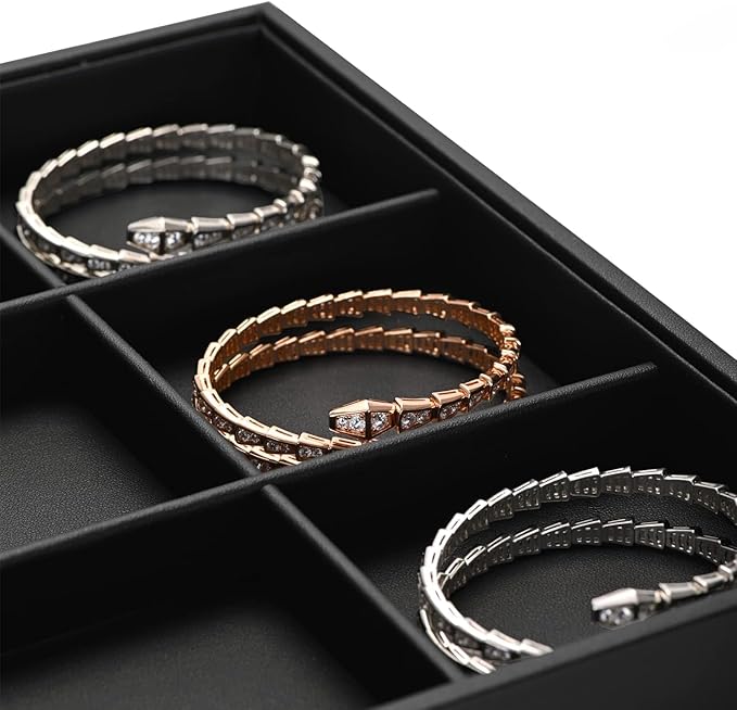 12 Grids Black Leather Jewelry Trays Stackable Jewelry Organizer Trays For Drawer Bracelet Earring Display Watches Brooches Display (Black)