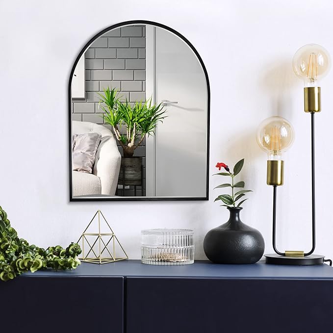 Small Black Arch Mirror Wall-Mounted 10x13 inch Arched Mirror for Decor