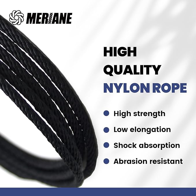 MERIANE Black Nylon Rope 1/8inch 500FT – Multipurpose Solid Braided Rope – Ideal Use for Camping, Clothesline, Marine, Flag Line – Abrasion & UV Resistant – Shock Absorption Rope for Indoor Outdoor