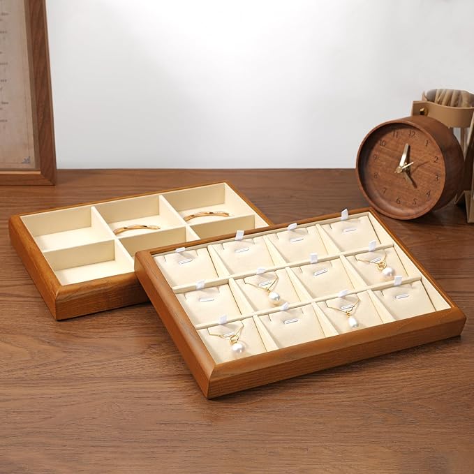 Oirlv Solid Wood 6 Grid Jewelry Organizer Tray Jewelry Drawer Organizer(Creamy-white)