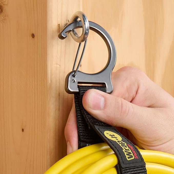 Wrap-It Storage Quick Clips - Assorted 3-Pack Black - Cable Straps with Metal Clips for Hanging Garage Accessories and Extension Cord or Hose Hanger