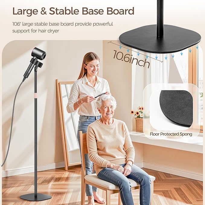 Hair Dryer Stand, 1.68M Height Adjustable Blow Dryers Holder, Ultra Stable Holder with 360° Rotating, Universal Clips, Work with All Dryer, Floor Dryer Stand for Salons or Home Use