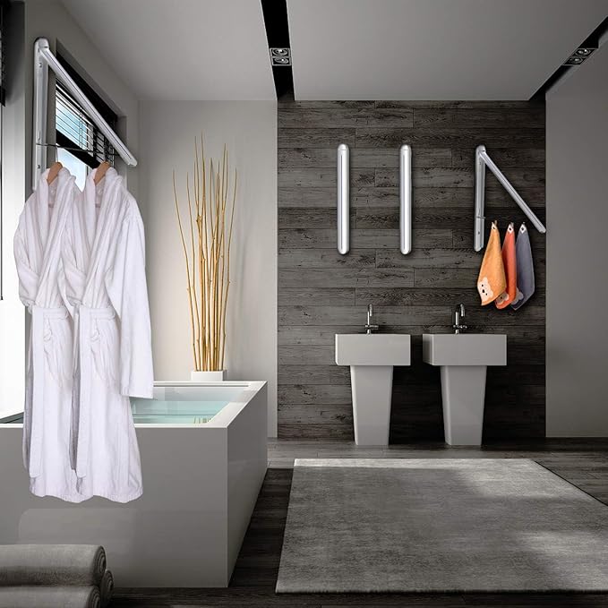 Clothes Drying Rack,Wall Mounted Clothes Hanging Rack,Retractable Folding Hanger,Laundry Room Organization,Drying Racks for Laundry,Bathroom,Garage,Indoor&Outdoor Aluminum1pcs