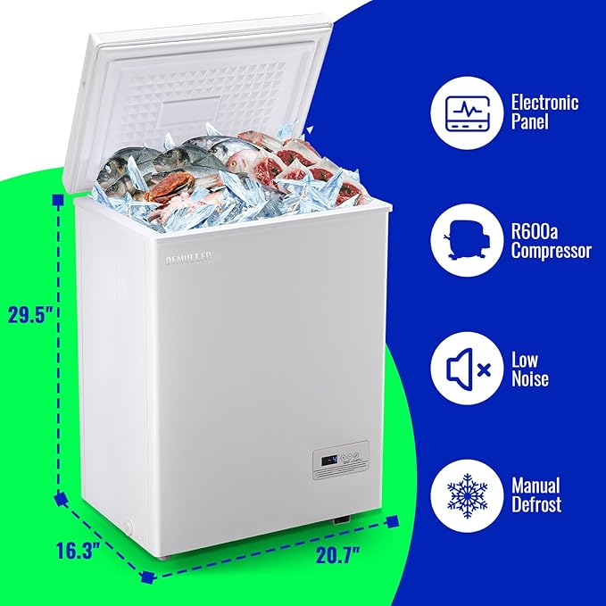 3.5 Cu.ft Chest Freezer with Electronic Panel, Accurate Temperature Display to 1 ℉, White Deep Freezing Machine with 2 Removable Baskets, Compact Size for Any Space