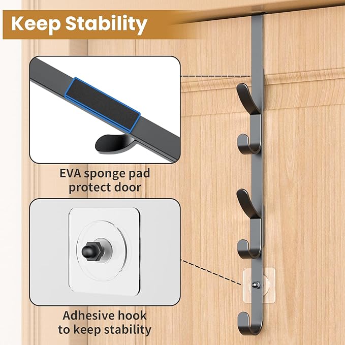 Over The Door Hooks, Metal Door Hooks for Hanging, Over The Door Purse Organizer for Coat Hanger, Back of Shower Door for Hanging Towel Rack Clothes, Hat, Bathroom, Closet (Black-3Packs)