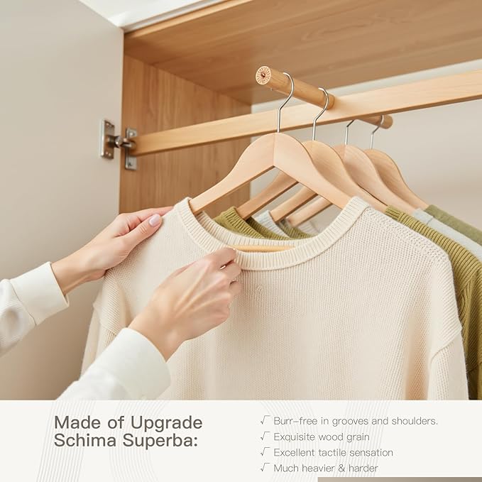 Wooden Hangers 90 Pack,Heavy Duty Solid Wooden Clothes Hangers with Pant Bar,360-Degree Rotatable Hook,Durable & Slim Wood Hangers for Coats,Jackets,Dress,Pants(Natural)