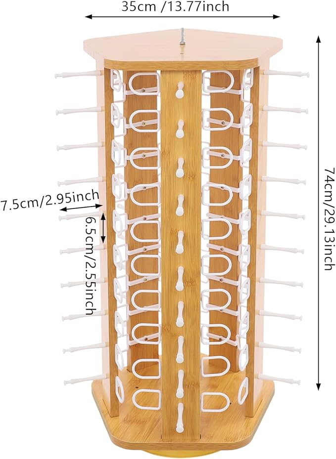 50 Pairs Glasses Rack, 360° Rotating Sunglasses Display Rack, 5-Sided Eyeglasses Storage Organizer, Eyewear Holder, Commercial Sunglasses Display Stand, Log Color
