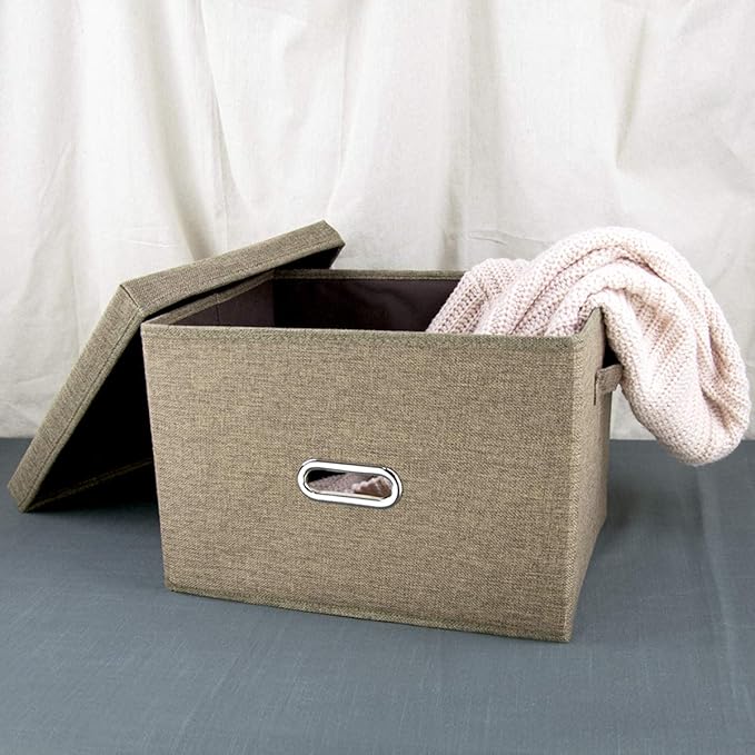 Sturdy Fabric Cube Storage Bin Minimalist Portable Storage Container Space-saving Storage Box with Lids, 15" x 11" x 10.2", Brown