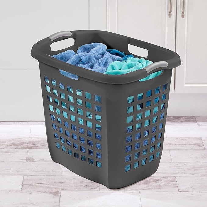 Sterilite 4 Pack Ultra Easy Carry Laundry Basket, Plastic Clothes Hamper Bin w/Comfort Grip Handles & Reinforced Rim, 2.1 Bushel Capacity, Flat Grey