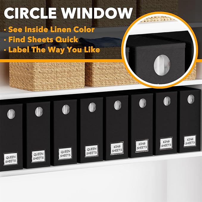 SpaceAid 10 Pack Bed Sheet Organizers and Storage, Foldable Sheet Organizer for Linen Closet, Sheets Set Folder Keeper with Window XL (Queen & King Size) Organizing Bedding Container, Black