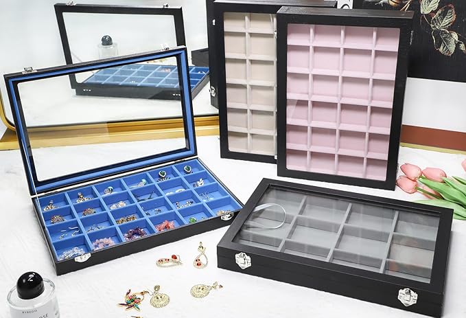 Stratalife Jewelry Organizer Bracelet Earring Holder Organizer Jewelry Drawer Storage Anti Tarnish Bangle Ring Holder Box for Women 12 Grid (Blue Black)