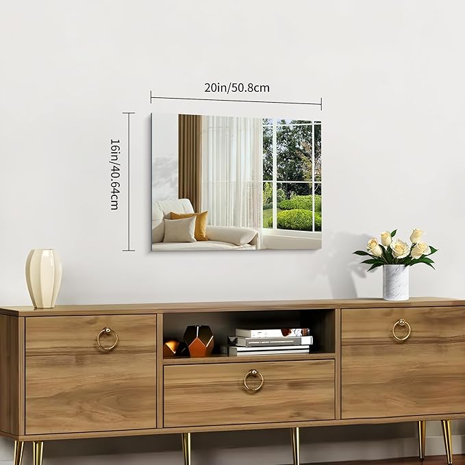 CILIBER Frameless Mirror 16"x20", Rectangle Bathroom Mirror, Shatterproof Vanity Mirrors Polished Edge, Unframed Mirrors for Wall Hangs Horizontally or Vertically for Home Gym Bedroom Living Room