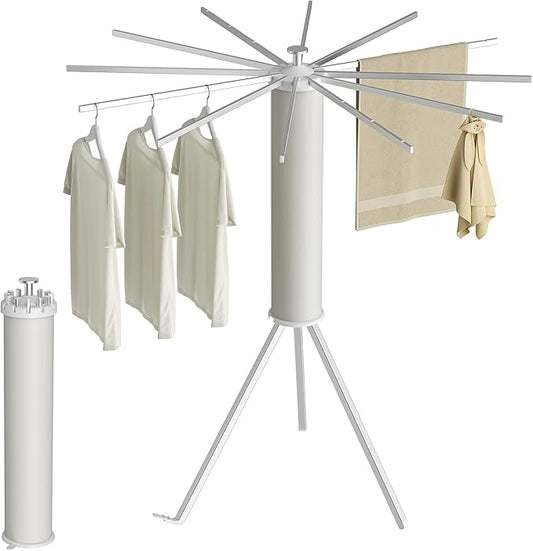 Tripod Clothes Drying Rack, Garment Rack Portable and Foldable Space Saving Laundry Drying Rack - Dryer Rack Clothing Floor Folding Balcony Bedroom Household (Silver(Aluminum), 12 rods)