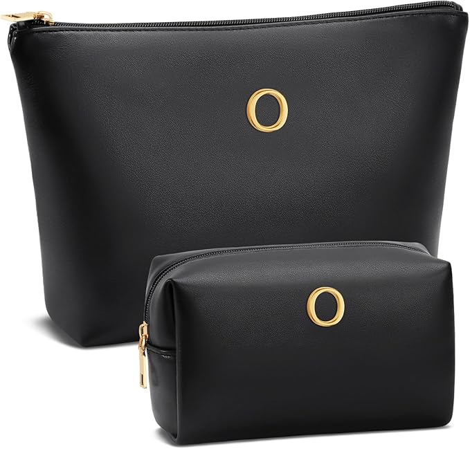 Valentine's Day Gifts for Women Girlfriend Initial Makeup Bag for Teen Girls Personalized Gifts for Friend Teacher Mom Wife Cosmetic Travel Toiletry Bag(Black,O)