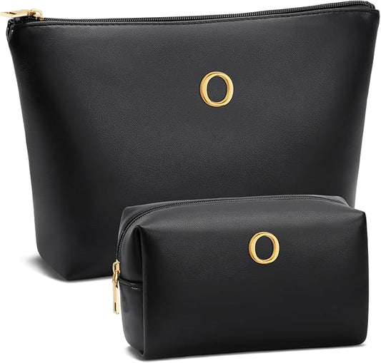 Valentine's Day Gifts for Women Girlfriend Initial Makeup Bag for Teen Girls Personalized Gifts for Friend Teacher Mom Wife Cosmetic Travel Toiletry Bag(Black,O)