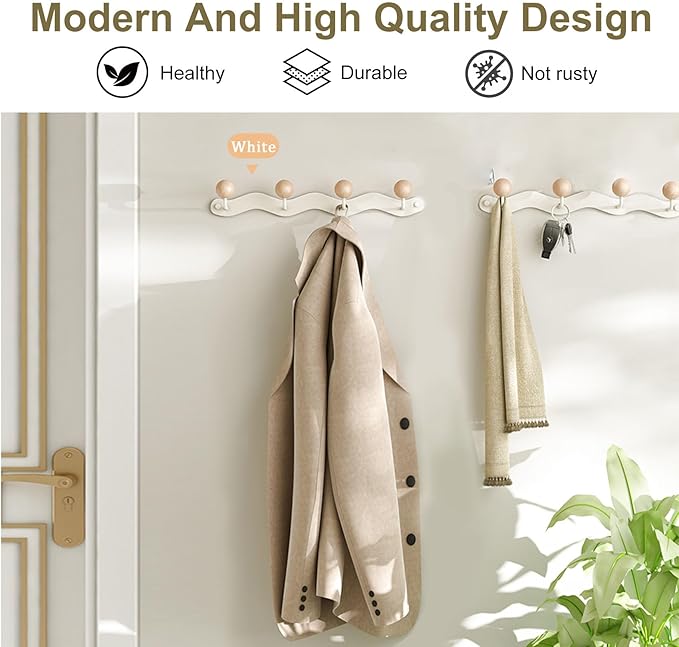Coat Hooks for Wall, Key Holder Wall Mount, Coat Rack Wall Mount, Wall Hooks for Coats, Hooks for Hanging Hat Towel Purse Robes Mudroom Bathroom Entryway, Beige