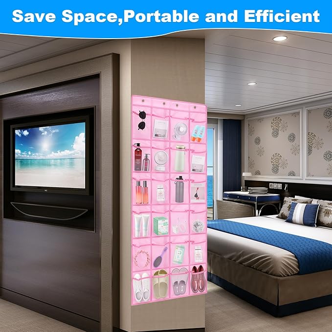 Over The Door Organizer For Cruise Ships|Magnetic Door Organizers with 24-Pocket for Cruise Ship|55"x21"|Cruise Over the Door Organizer,Magnetic Shoe Rack for Cruise,Behind-Door Storage
