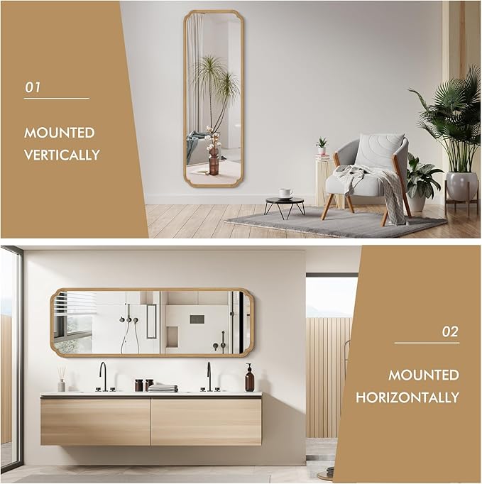 WallBeyond Full Length Mirror Wall Mounted 71"x24", Rustic Wooden Frame Floor Mirror, Large Full Body Mirror for Bedroom, Leaning or Hanging Against Wall (Natural Solid Wood)