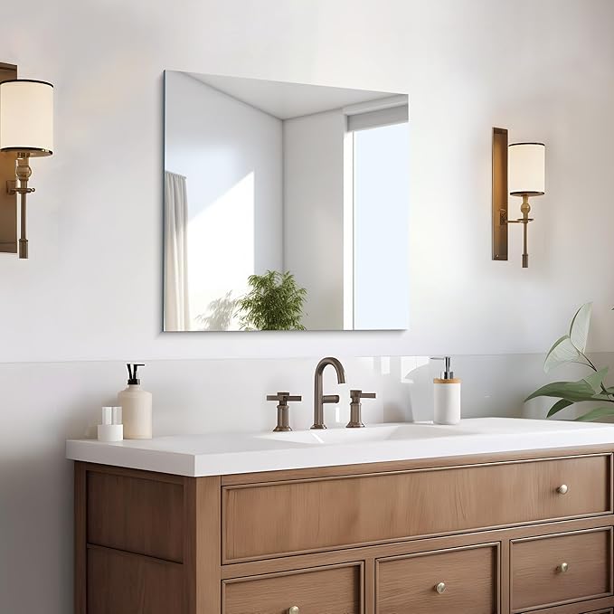 CILIBER Frameless Mirror, 24x24 inch Square Bathroom Mirrors for Wall, Upgraded Shatterproof Vanity Mirror Over Sink with Polished Edge for Bathroom,Bedroom,Living Room and Entryway