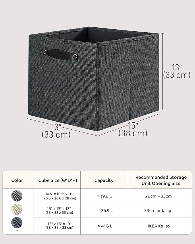 Foldable Fabric Storage Bins Cubes, 13x15x13 Inch Kallax Cubby Bins with Dual Handles, Graphite Gray, 4 Pack