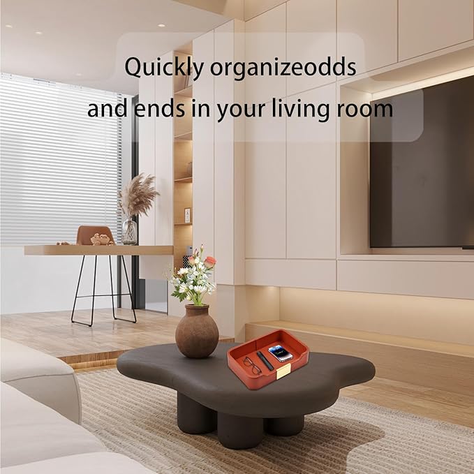 Leather Jewelry Tray Desktop Storage,Luxury Perfume Tray Nightstand Organizer Entryway Decorative Tray,for Jewelry Watch Cosmetics Keys Phone Wallet Home & Office Accessories,Orange