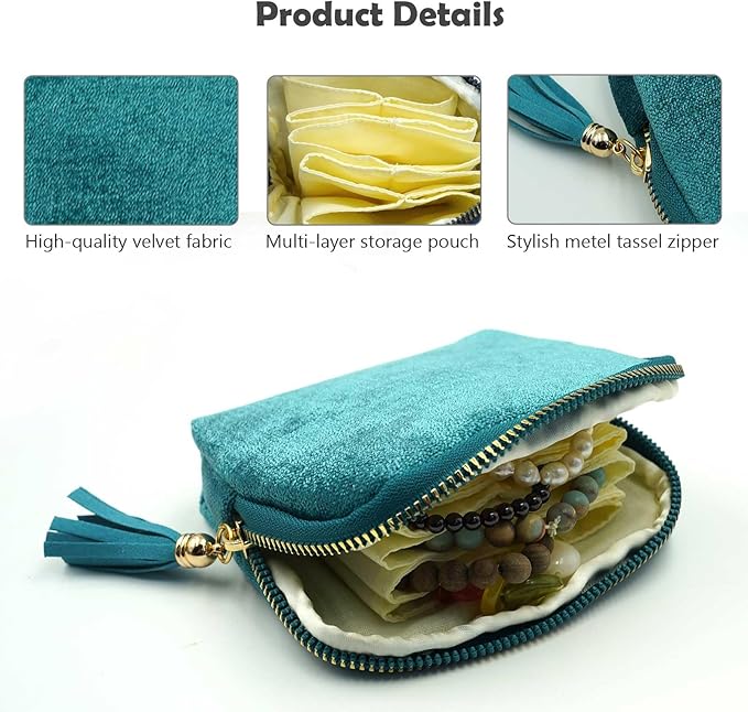 Travel Jewelry Case, Travel Jewelry Organizer, Travel Jewelry Bag with Zipper, Small Travel Jewelry Pouch for Necklaces Bracelets Bangles Rings Earrings Gemstones Storage(Sky blue)