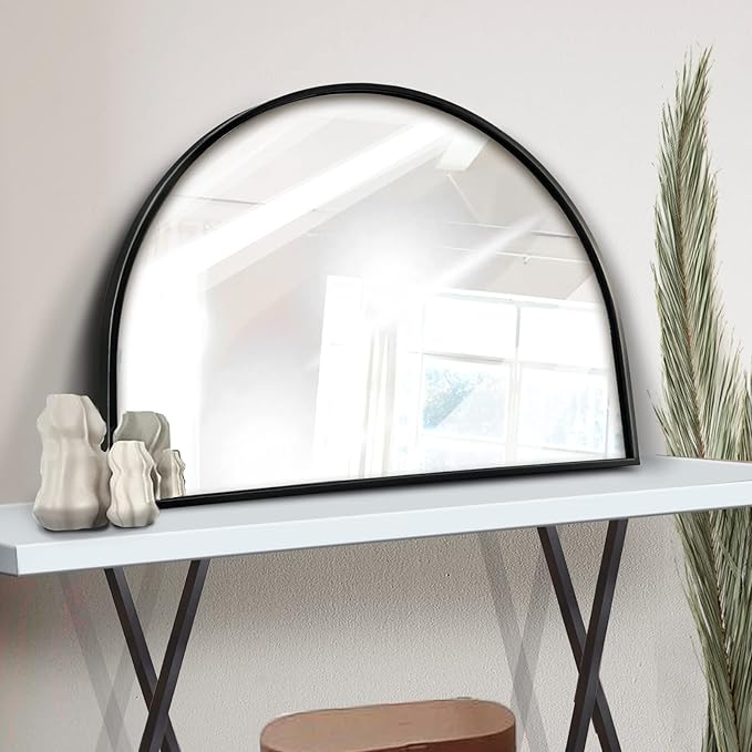 WAMIRRO Minimalist Black Arched Mirror,Large Farmhouse Bathroom Fireplace Mantel Horizontal Wide Arch Mirrors for Entryway/Living Room 26"X36"