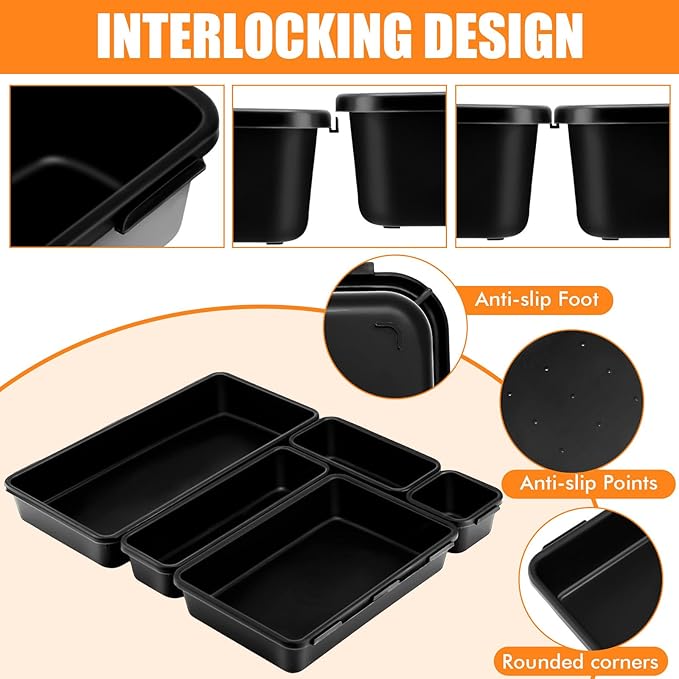 100 Pack Tool Box Organizer and Storage Tool Drawer Organizer Tray Divider 5 Sizes Garage Organization and Storage Black Plastic Tray Bins for Home Office Supplies