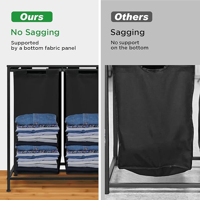 Laundry Sorter 3 Section, 180L Laundry Hamper Basket with Shelf and 2 Drawers, 3 Compartment Clothes Storage Organizer Cart, Pull-Out Removable Oxford Fabric Bags, Rustic Brown and Black