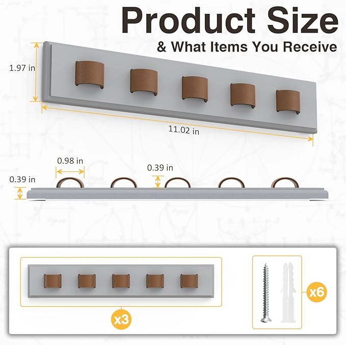 3 Pack Sunglass Organizer, Wall Mounted Sunglasses Organizer, Wooden Glasses Holder Sunglass Holder, Sunglasses Rack for Hanging Your Multiple Eyeglasses, for Wall, Home Decor(Light Grey)