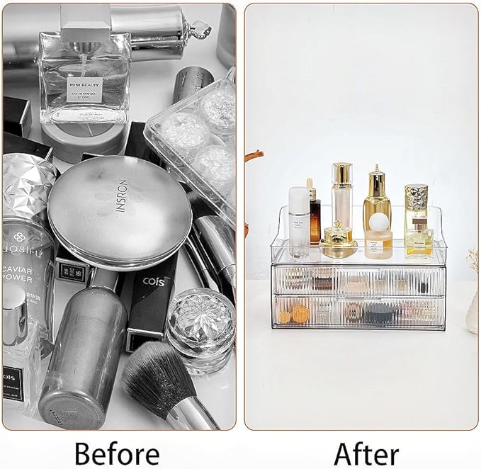 Makeup Organizer Countertop Large Cosmetic Display Cases Cosmetic Organizer Skin care Organizer, 2 Drawers