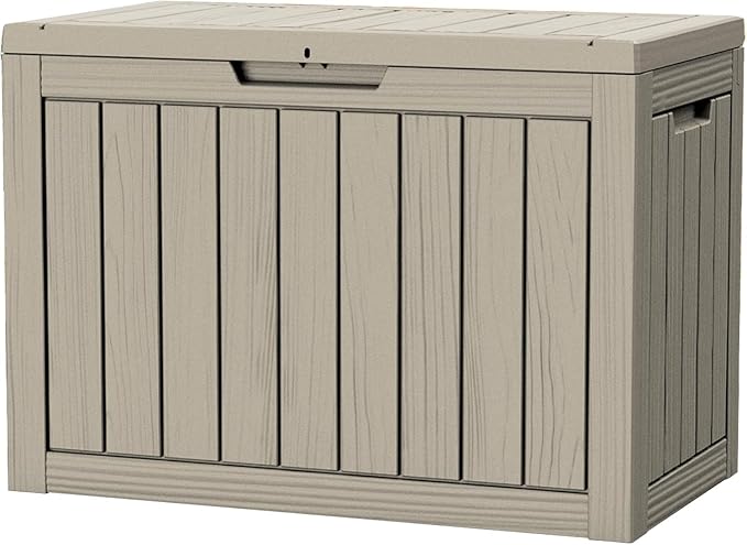 46 Gallon Resin Deck Box Waterproof Outdoor Storage Box for Patio Furniture Pool Accessories Indoor Storage for Cushion Garden Tools, Gray