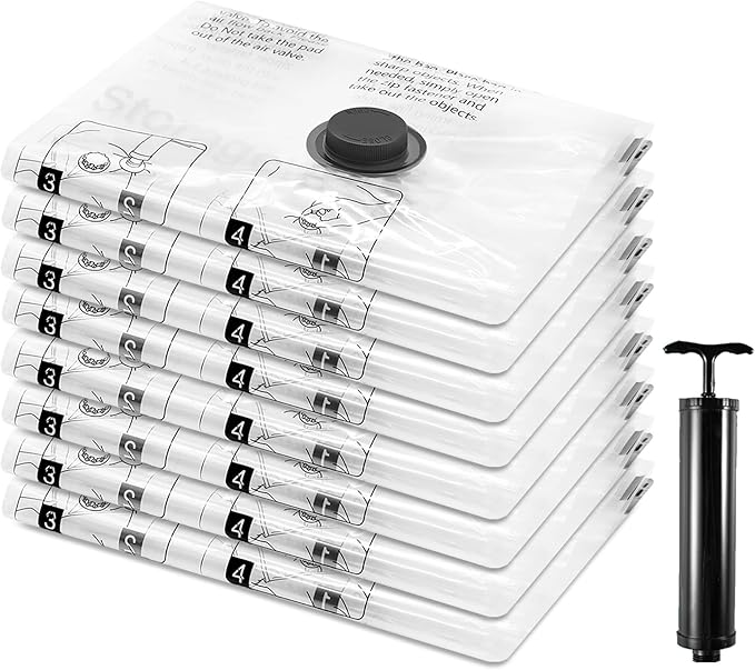 8 Medium Vacuum Storage Bags, Compression Packing Seal Space Saver Cubes for Clothing Bedding Comforters Blankets Pillows