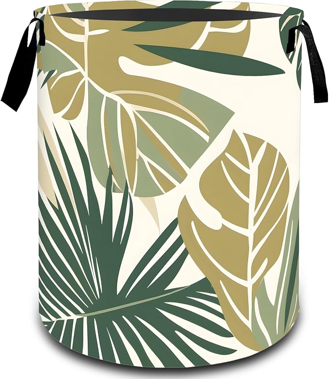 Tropical Palm Monstera Leaf Laundry Basket, Dirty Collapsible Clothes Toy Organizer Hamper for Kids Adults, Oxford Cloth Waterproof Storage Bin for Room Bathroom Home Decor Gifts, 19.7"X15.7"