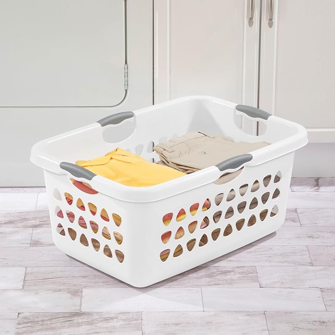 Sterilite 4-Pack 2 Bushel Ultra Laundry Basket, Rectangular Plastic Clothes Hamper, White - Ventilated Open-Top Utility Wash Bin with 4 Handles and Large Clothing Load Capacity