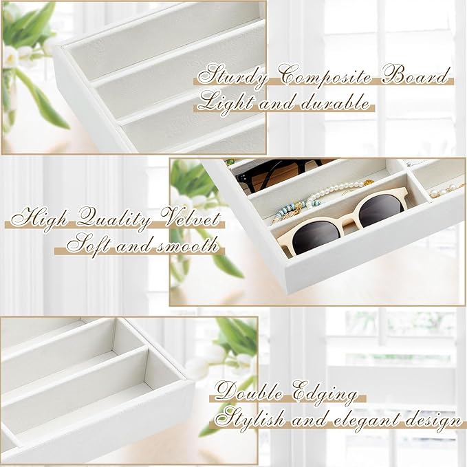 Amylove 2 Pcs Sunglass Organizer Trays Glasses Stackable Jewelry Trays Sunglass Organizer Display Box(18 Grids,Beige)
