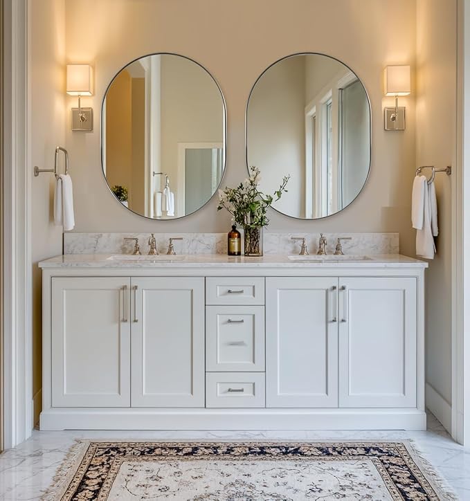 ANDY STAR 24x32'' Oval Mirror, Polished Chrome Oval Mirror Pill-Shaped Design in Stainless Steel Metal Frame for Bathroom, Entryway, Living Room, Contemporary 1" Deep Wall Mount Vertical or Horizontal