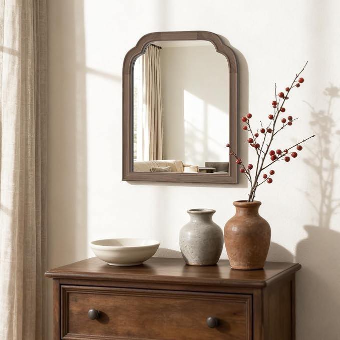 HOMECOOKIN Wood Bathroom Mirrors for Wall Mounted, 16" x 20" Rustic Wood Frame Wall Mirrors Decorative for Living Room or Bedroom Vanity Mirror (Walnut) B