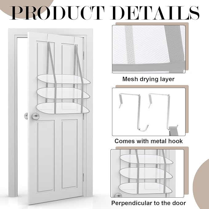 2 Pack 3 Tier Over The Door Folding Drying Rack Sweater Drying Rack 26.5" x 34.5" Flat Room Organization Dryer Racks for Laundry Perfect for Small Spaces Apartments Dorm Rooms and Bathrooms (Grey)