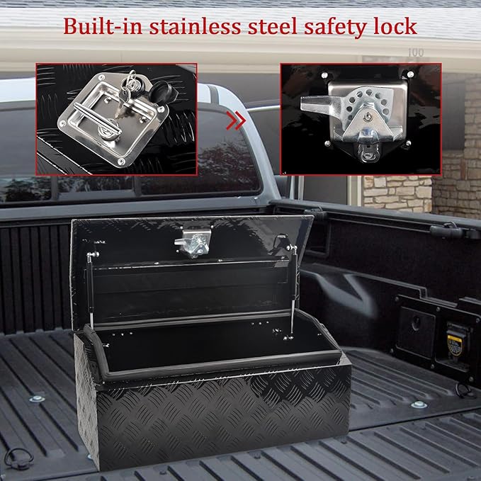 30'' Inch Aluminum Trailer Tongue Tool Box Truck Bed Toolbox Underbody Storage Organizer Waterproof Square Storage Organizer with Lock and Keys Black(‎30" L x 13.2" W x 13.5" H)