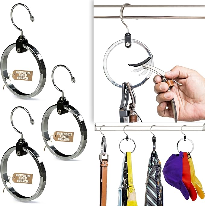 Multipurpose Closet Hangers, 75 Tie Belt Hanger for Closet, Great Space Saving Belt Organizer for Wardrobe, Ideal for Storing Belts, Ties, Scarfs, Baseball Hats, Purses & More, 3 Pack