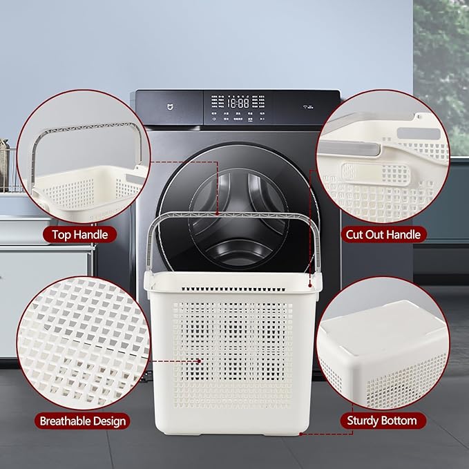 35 L Laundry Hamper Basket with Handle 4 Pack, Easy Carry Laundry Basket Plastic