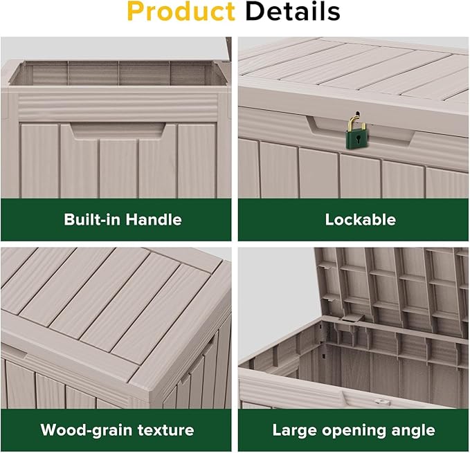 46 Gallon Resin Deck Box Waterproof Outdoor Storage Box for Patio Furniture Pool Accessories Indoor Storage for Cushion Garden Tools, Gray