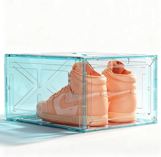 1 Pack Green Stackable Shoe Box for Men’s Sneakers, Magnetic Drop-Front Organizer for Closet or Display, Fits Shoes up to Size 13 – 13.5 x 10.55 x 7.5 In