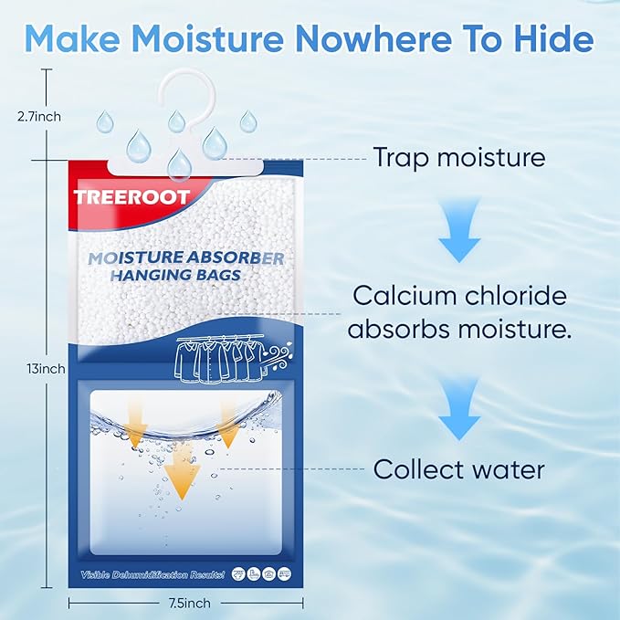10 Pack Moisture Absorbers for Closet, 16OZ Hanging Closet Dehumidifier Bags, Hanging Humidity Absorber in Wardrobes, Kitchens and Bathrooms, Fragrance Free Portable Moisture bags