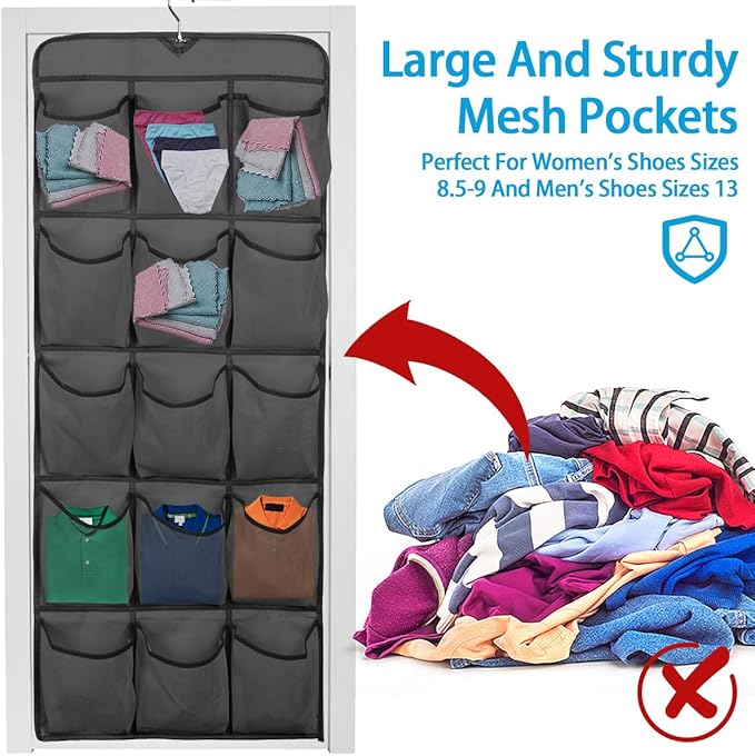 3Pcs 30 Large Pockets Dual Sided Hanging Shoe Organizer Double-Side Closet Storage Shelves with Rotating Hanger Space Saving Storage Bag Portable Shoe Rack Holder for Bedroom Laundry Room,Black