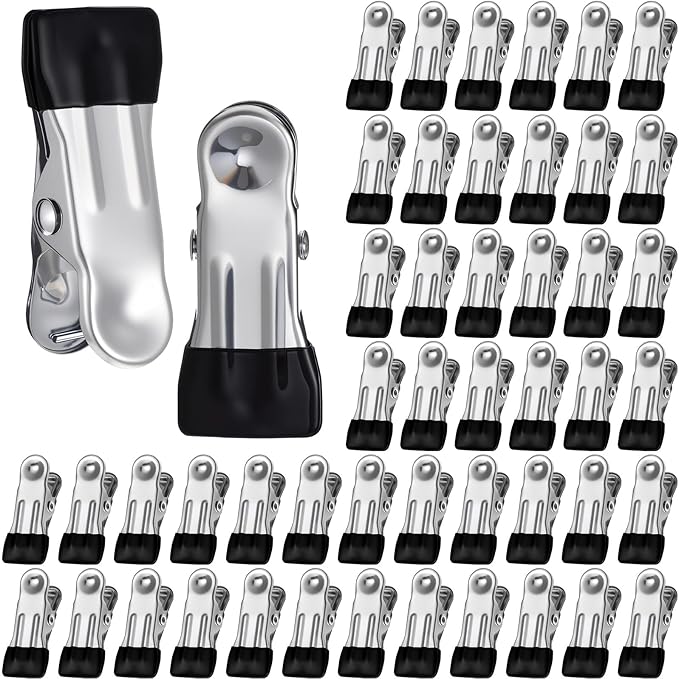 Honeydak 150 Pcs Stainless Steel Clothes Pins 2.17 Inch Heavy Duty Clips Bulk Bag Clips for Food Metal Clothespins for Laundry Clothes Line, Sock, Photo, Towel, Snack (Black)