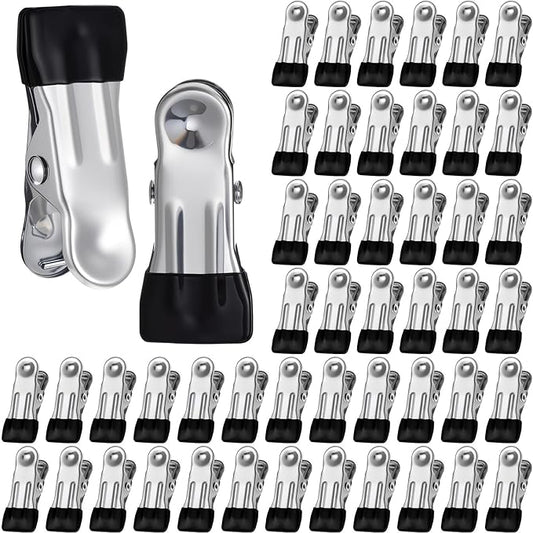 Honeydak 150 Pcs Stainless Steel Clothes Pins 2.17 Inch Heavy Duty Clips Bulk Bag Clips for Food Metal Clothespins for Laundry Clothes Line, Sock, Photo, Towel, Snack (Black)