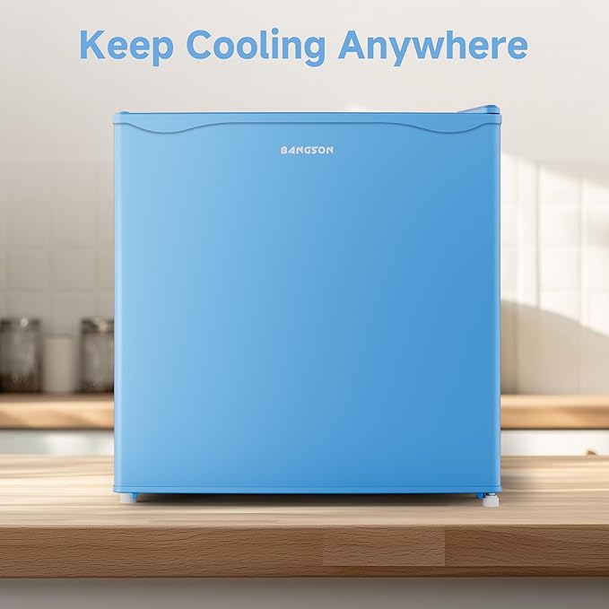 BANGSON 1.7 Cu.Ft Mini Fridge with Freezer, Compact Single Door Refrigerator - Energy Saving, Low Noise - Perfect for Office, Apartment, Dorm, Bedroom,Blue